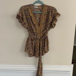 MAX STUDIO Yellow Floral Blouse with Tie Waist